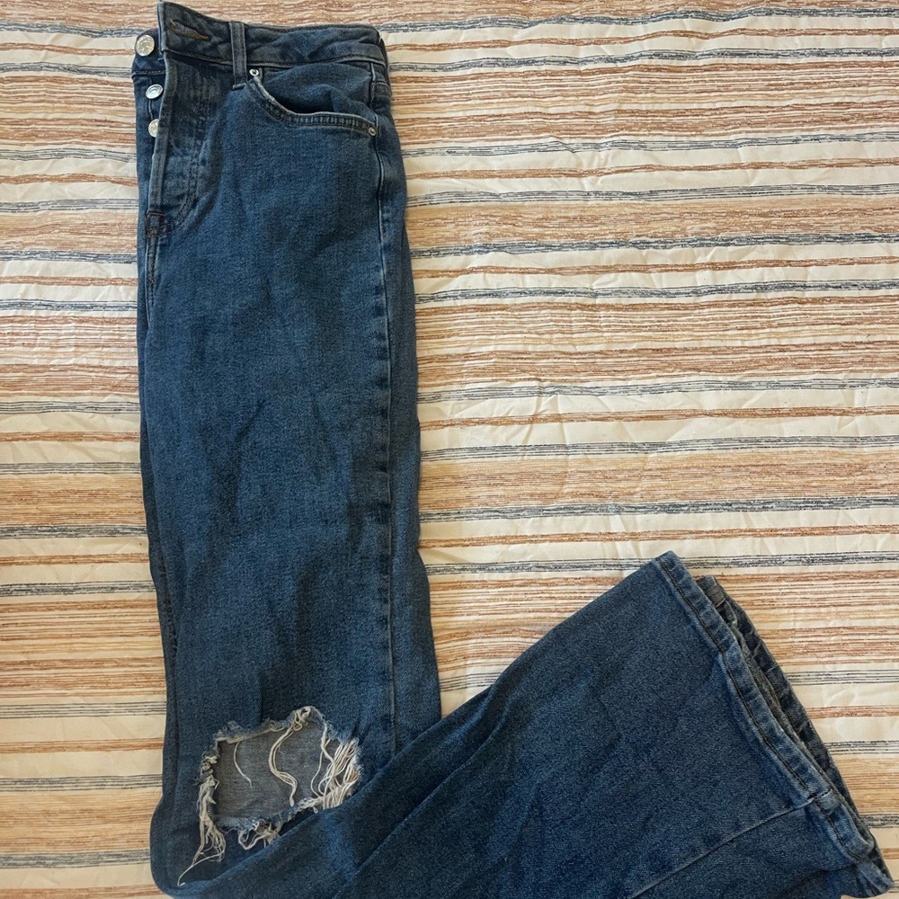 Forever 21 bootcut dark wash jeans with distressing